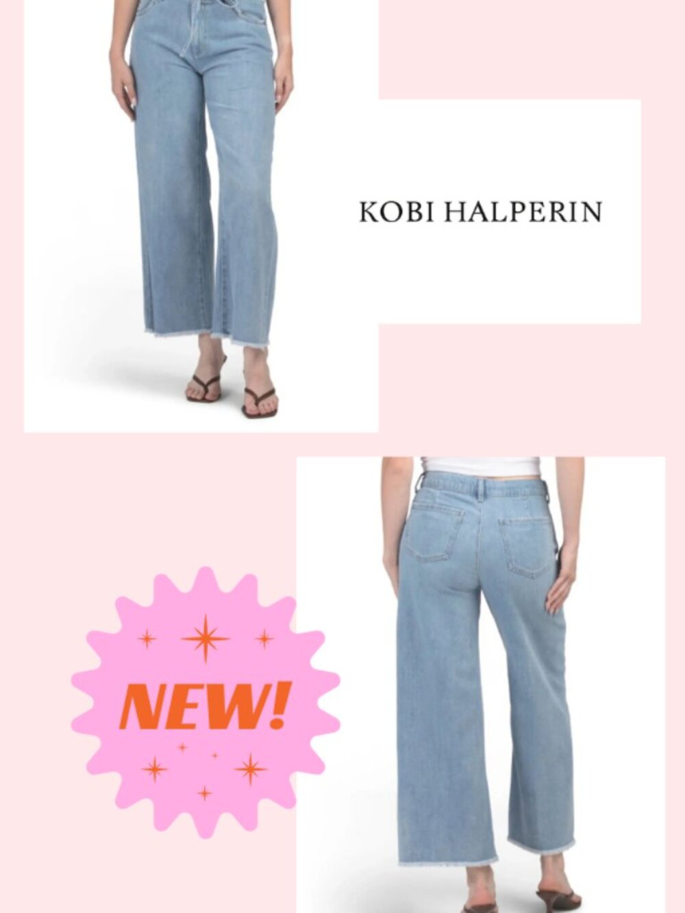 NWT NWT Kobi Halperin Kim Denim Pant Jeans Womens Wide Leg Drawstring Raw Hem